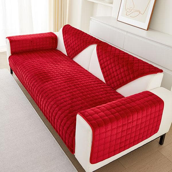 Solid Color Non-slip Sofa Cover Thicken Soft Plush Sofa Cushion Towel for Living Room Furniture Decor Slipcovers Couch Covers 90x240cm 1pc red