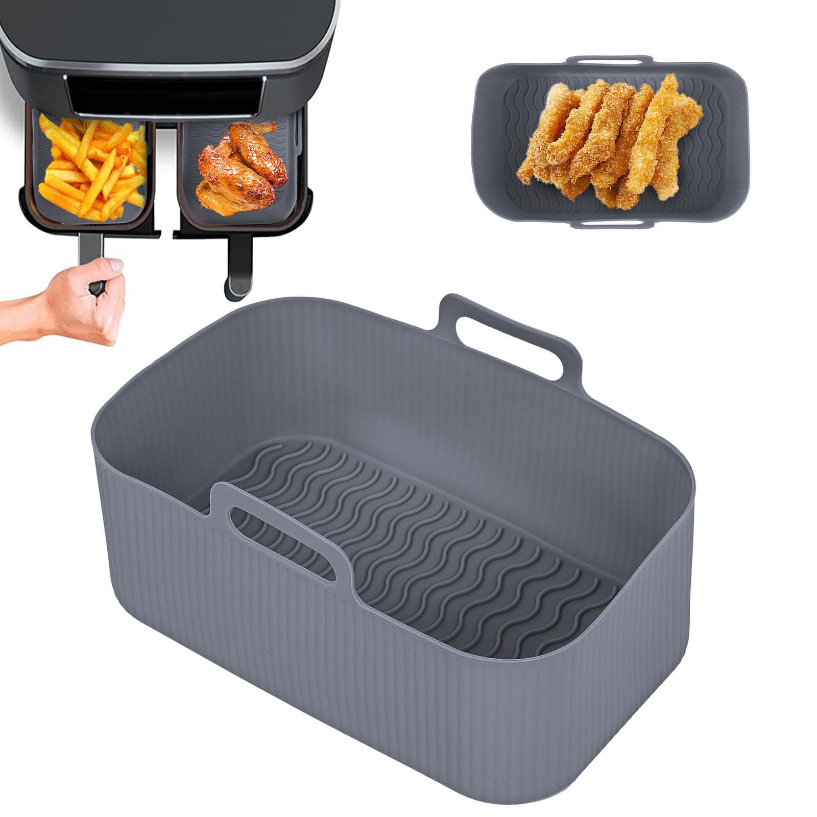 2pcs Air Fryer Silicone Tray Rectangle Oven Baking Tray Basket Reusable Liner Insert Dish For Ninja Food Pan Accessories 1pc grey