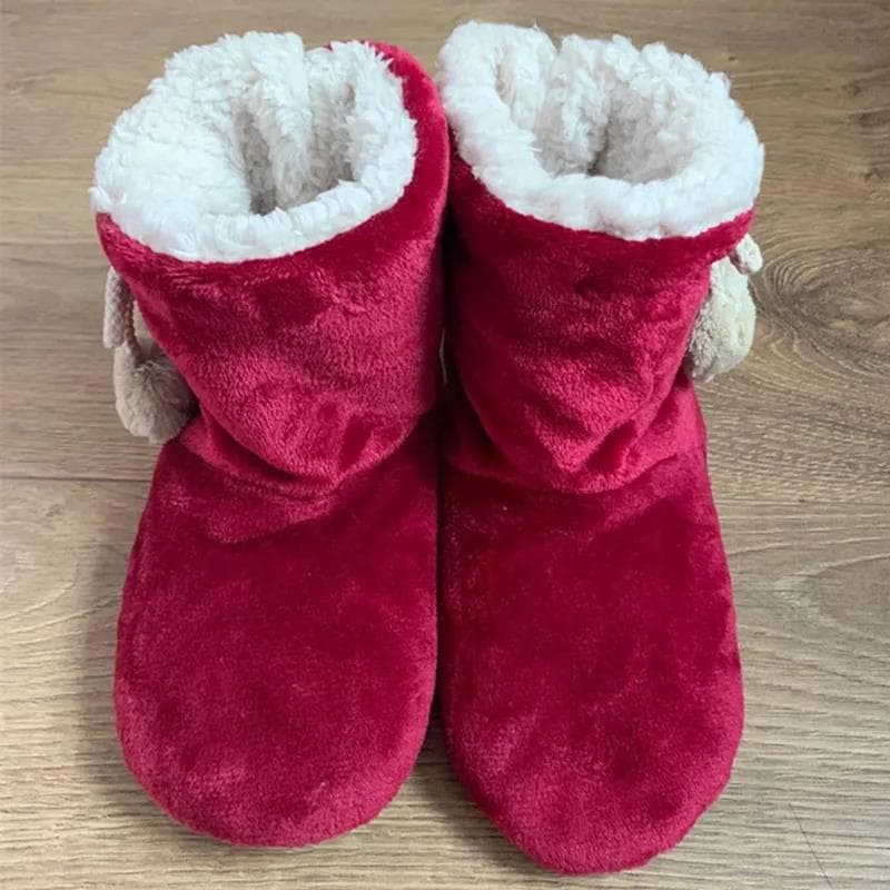 Womens Fluffy Slippers Christmas Winter Floor Shoes Indoor Home Fur Plush Anti Skid Non Slip Soft Warm Female Boots 2024 New 43-44 red