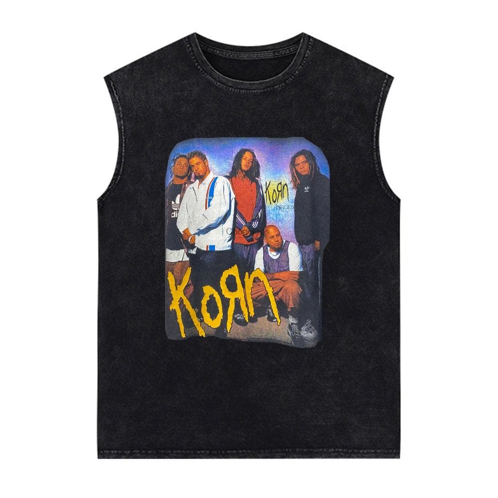 Korn Follow The Leader Rock Band Vintage Washed Tank Tops Men's Gothic Sleeveless Vest Cotton Oversized T-shirts XL