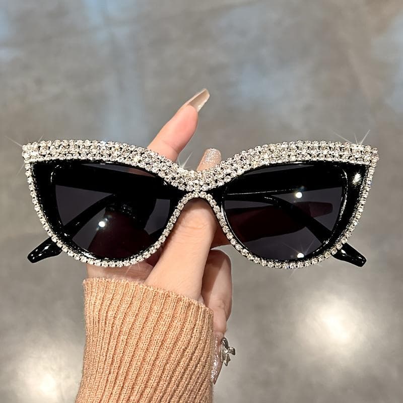 Luxury Cat Eye Glasses for Men Women with Glittering Green Stone Club Party Favorite Fashion Accessory