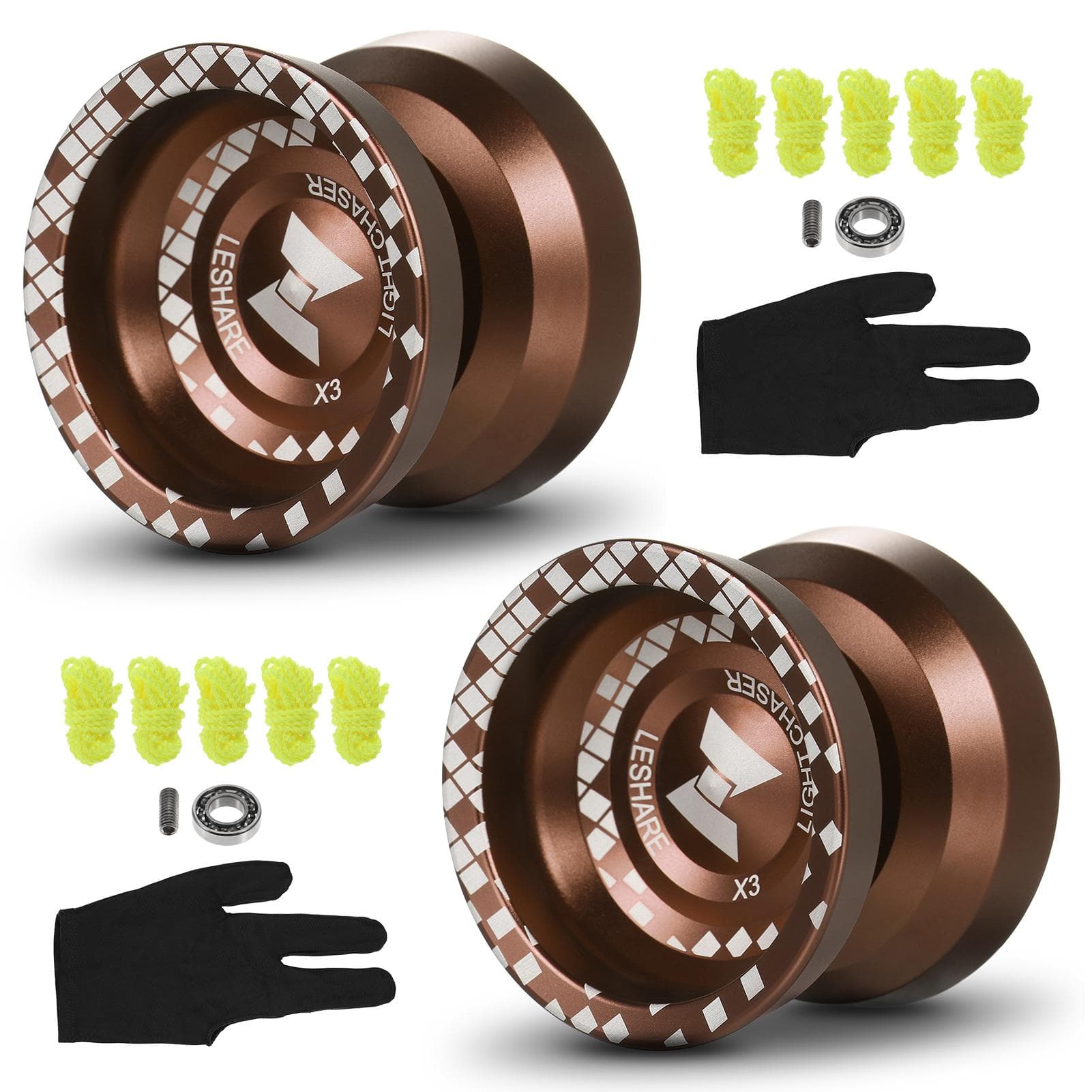 2 Pack Professional Yo Yo Balls Aluminum Alloy Responsive YoYo with Unresponsive Bearing for 2 brown