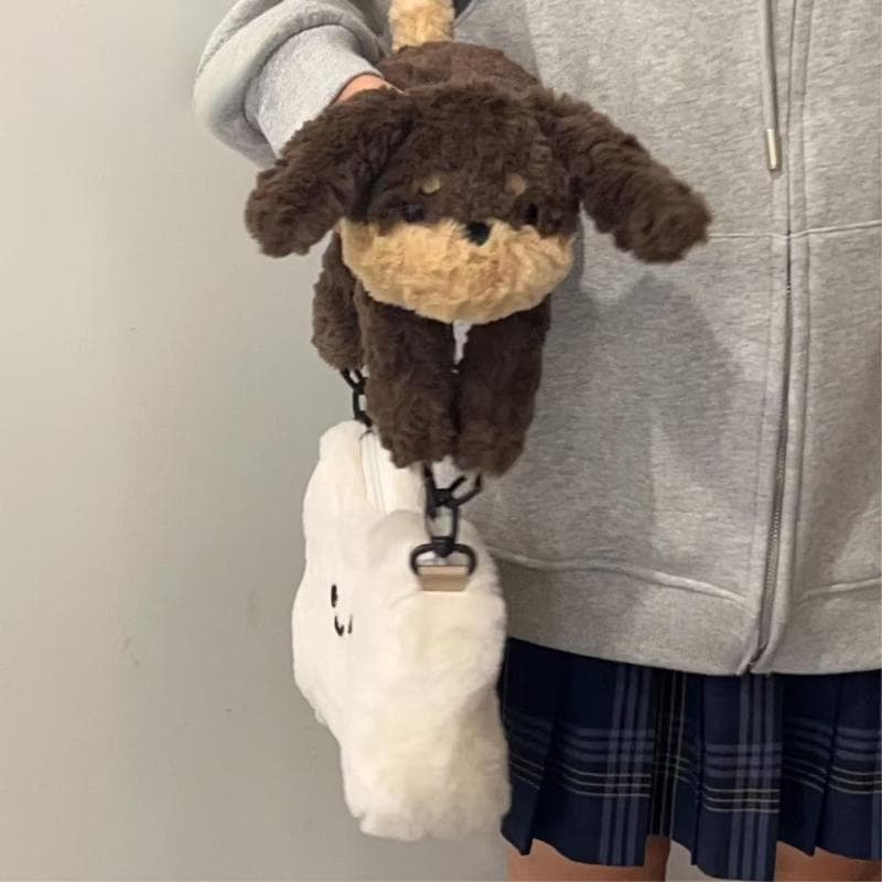 Cute Plush Sausage Dog Doll Lovely White Bone Handbag Kawaii Creative Shoulder Bag Couple Valentine's Day Gift