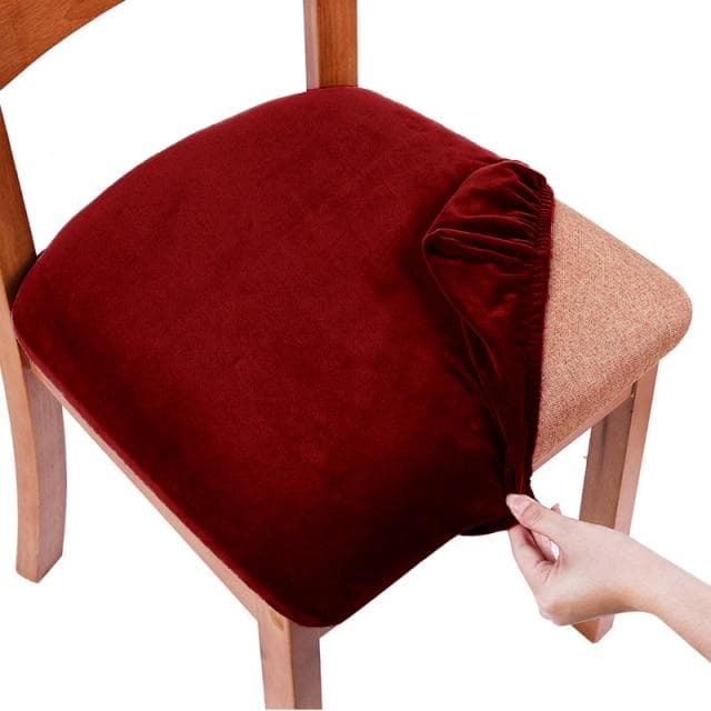 Velvet Spandex Dining Room Chair Seat Covers Removable Washable Elastic Cushion Covers For Upholstered Dining Chair burgundy