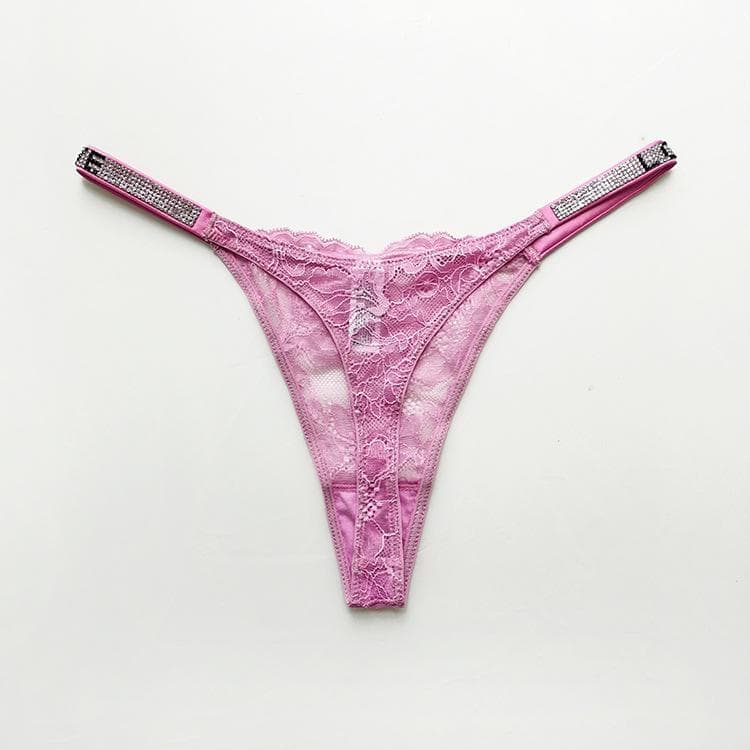 Women Briefs Sexy Panties Shiny rhinestone lace thin strap Underpant Ultra-thin hot sexy see-through women's thong M pink