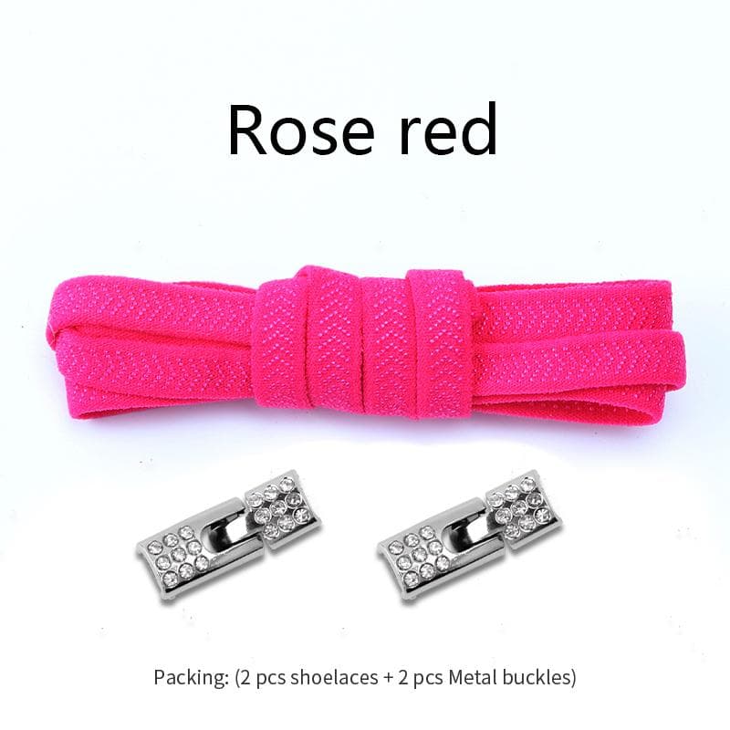 NO.8 No Tie Shoelace Elastic Laces Sneakers Shoelaces Without Ties 8MM Width Kids Adult 4Pcs Diamonds Cross Lock Shoes Accessories Rose red