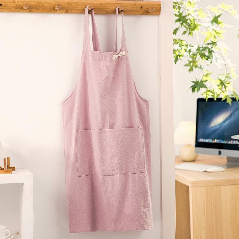 Japanese and Korean Cotton and Linen Aprons Home Clean Kitchen Cover Up Flower Shop Painting Vintage Strapless Cross Apron OneSize pink