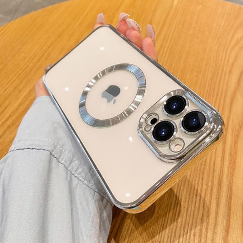 Applicable To IPhone 16 Electroplated Mobile Phone Case Apple 15 Transparent Magnetic 14 ProMax Full-package Lens Film Protection Case iPhone11promax silver