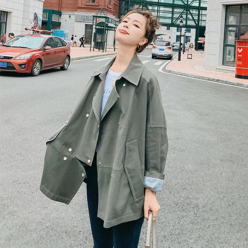 Women's Windbreaker for Small People In Spring and Autumn New Popular Korean Style Loose Harajuku Style Short Work Jacket XL