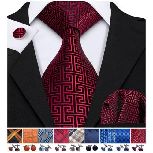 198 Colors Mens Silk Tie Black Blue Red Necktie Hanky Cufflinks Wedding 3PCS Set N-0554