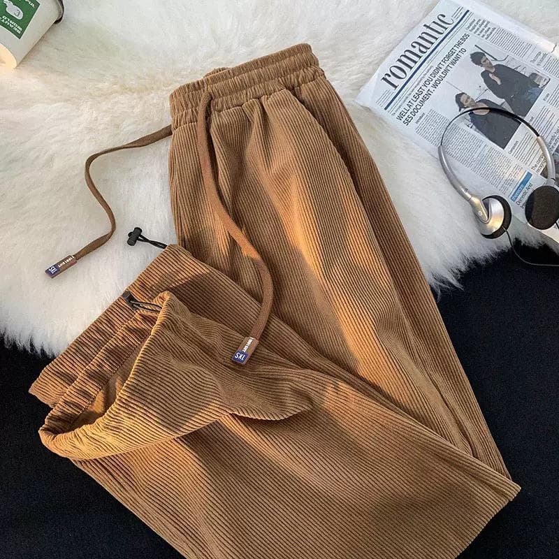 Men's Winter Corduroy Loose Straight Wide-Leg Casual Sweatpants 3XL