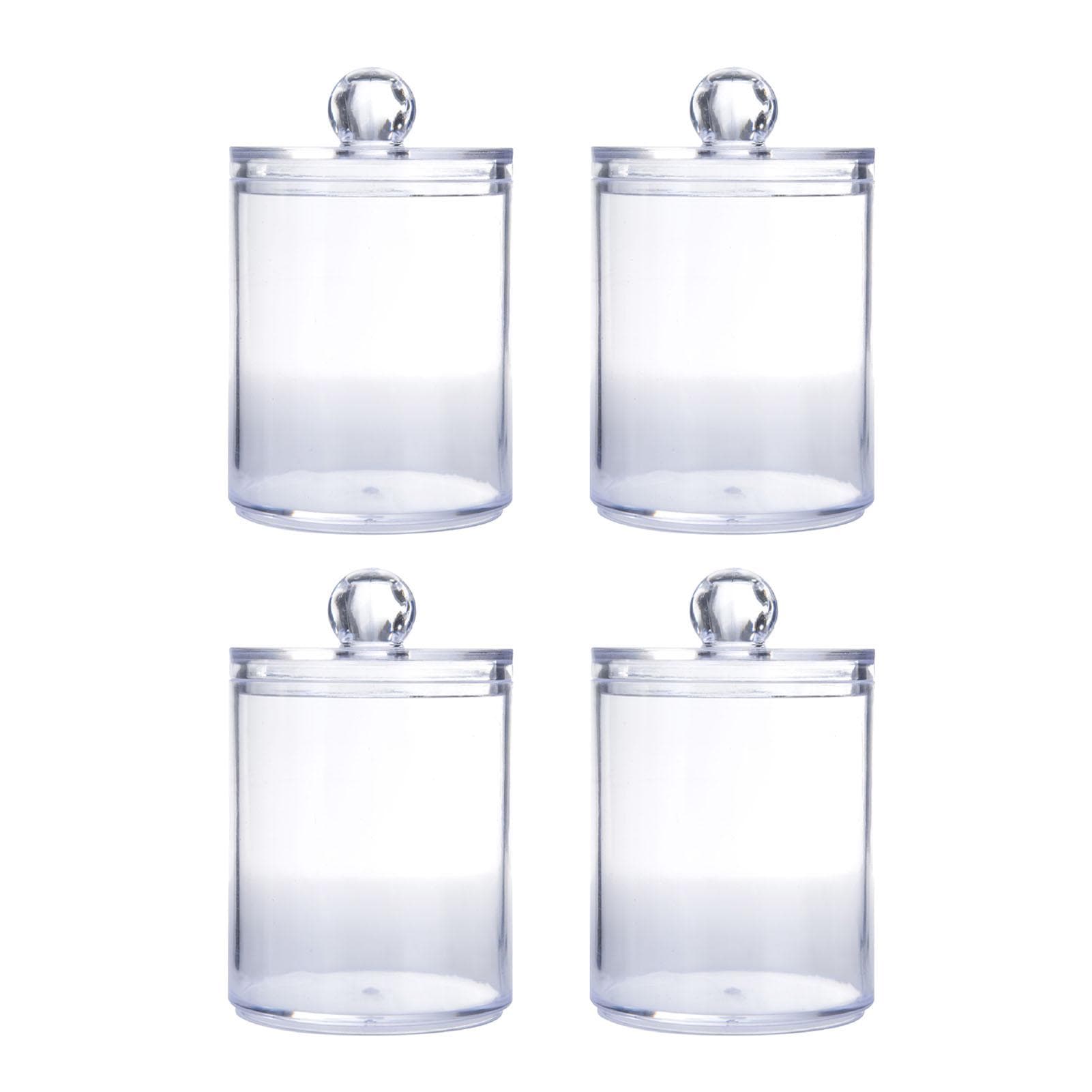4Pcs Storage Jar Clear Round PS Plastic Bathroom Canister Set for Qtips Cotton Swabs Balls Cosmetic