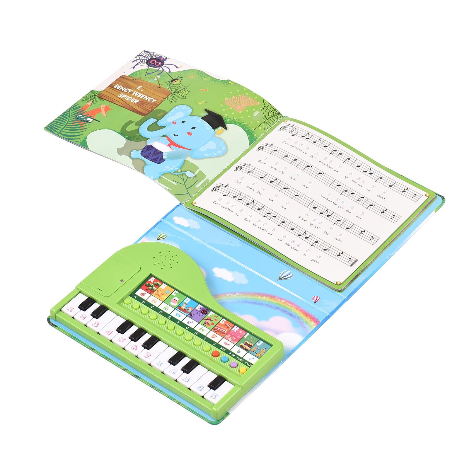 Bigfun 20-key Piano Book Electronic Piano Keyboard & Music Book 2-in-1 Piano Songbook with Built-in green