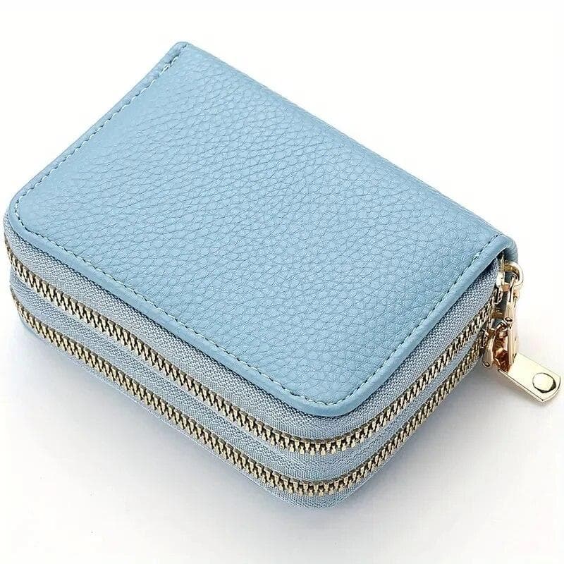 Women's Double Zipper Wallet Fashion Short Credit Card Holder With Large Capacity Coin Purse blue