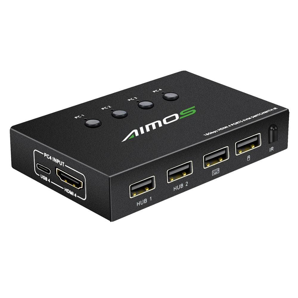 AIMOS 4K@60Hz Switch 4 Port USB Switcher Selector 4 in 1 Out Switcher with Remote Control Sync black
