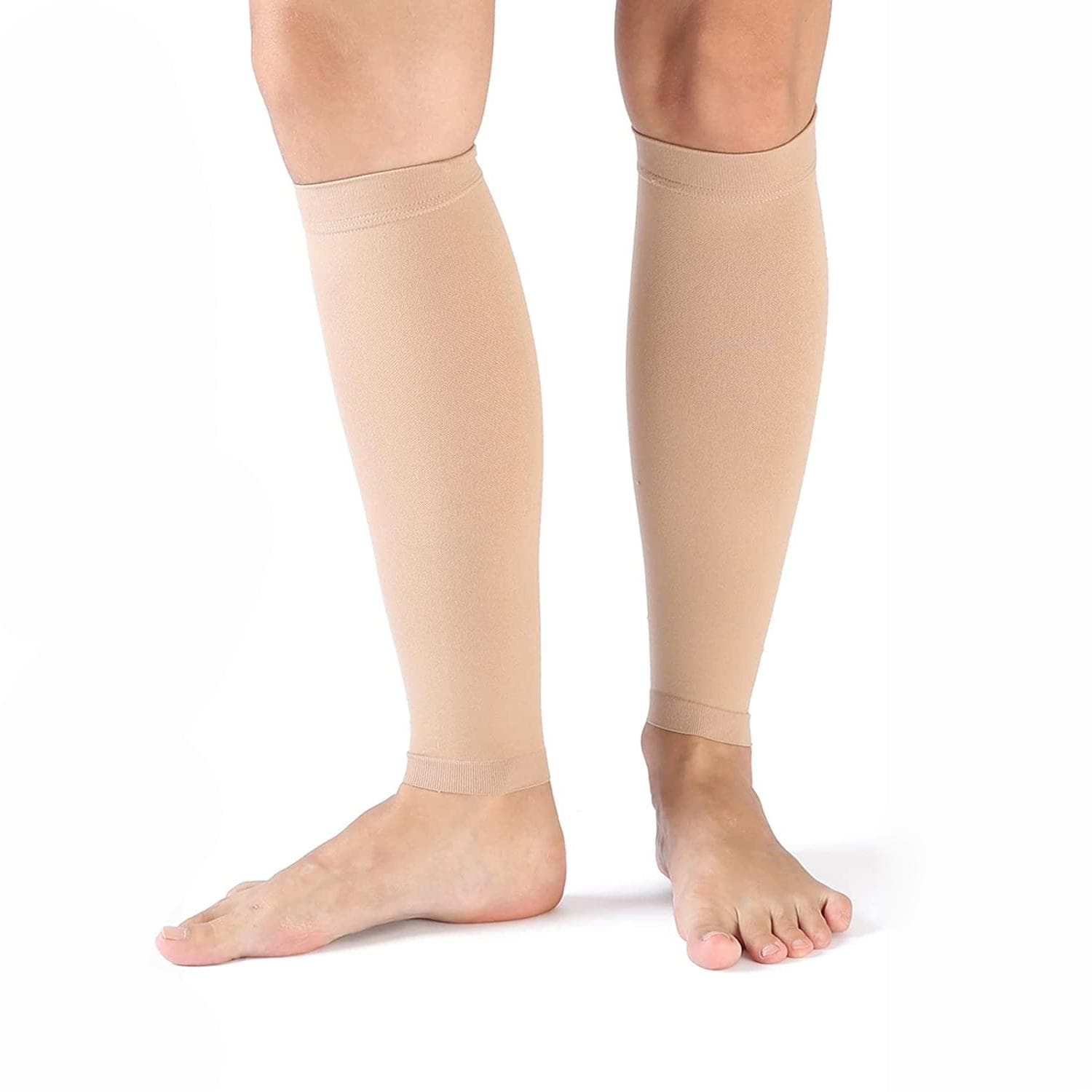 1 Pair Calf Compression Sleeve 30-40mmhg Men Women Footless Calves Compression Sleeves Varicose Veins L beige