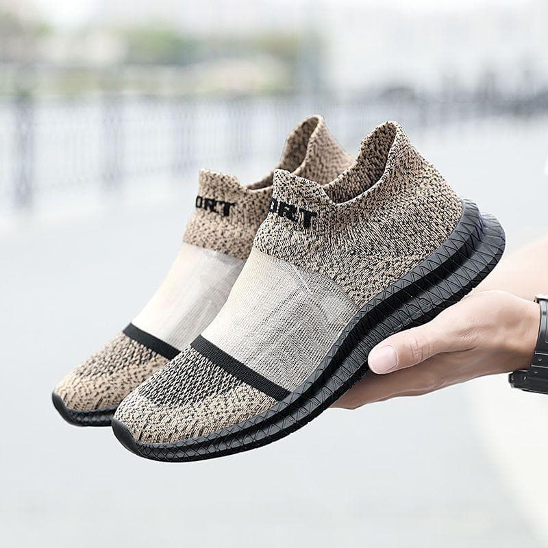 Summer Breathable Oversized Men's Shoes One-foot Mesh Shoes Lightweight Soft Soles Casual Sports Cut-out Shoes for Men 46 khaki