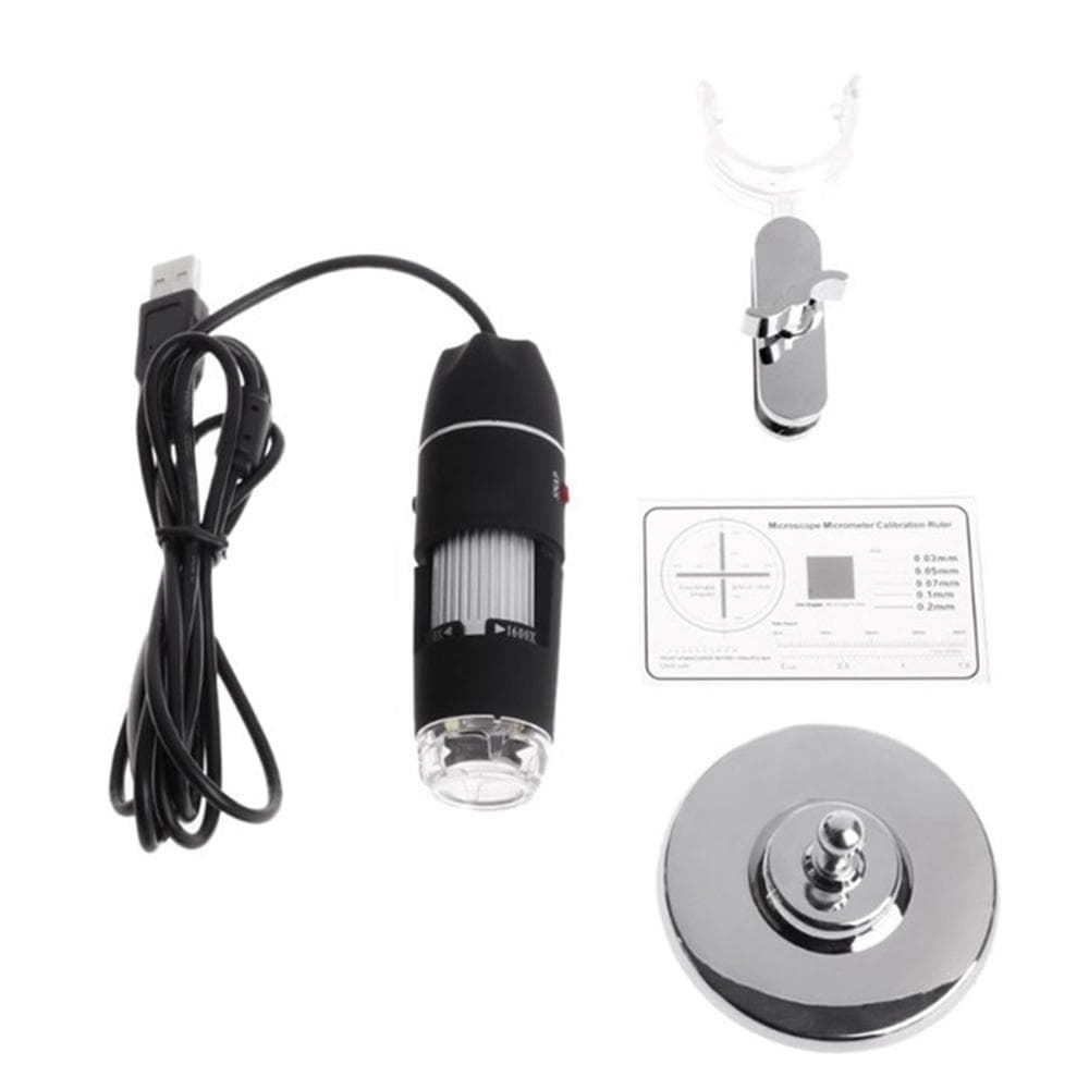 Digital Microscope 1600X USB Charging Handheld Magnifier Endoscope Camera 8 LED Compatible With black