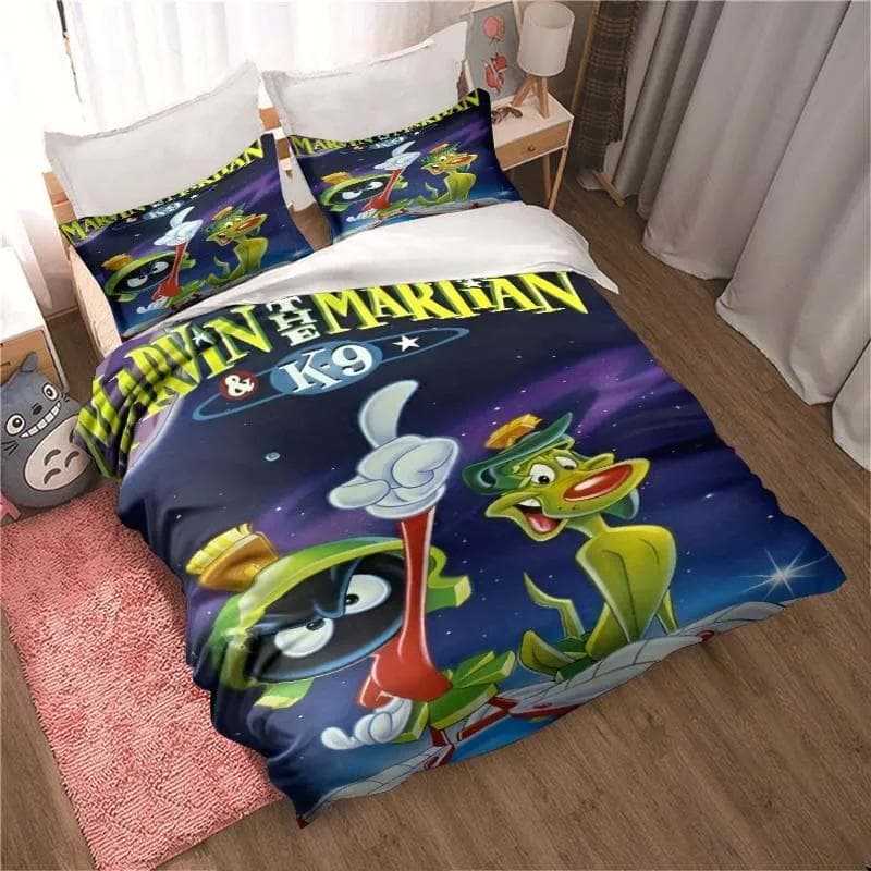 3D Print Game Marvin the Martian Cartoon Bedding Set Double Twin King Duvet Cover Comforter Pillowcase Boys Girls Adults Bedroom AU Double 180x210cm