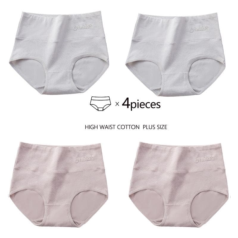 Plus Size M-5XL 4Pcs High Waist Cotton Panties Women Body Shaper Underwear Soft Print Girls Briefs Sexy Female Lingerie 3XL