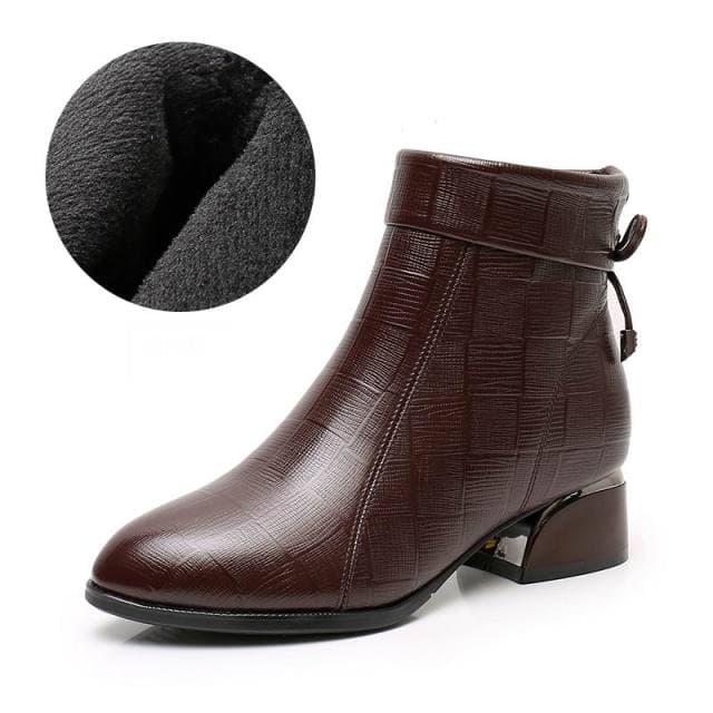 Ankle Boots Women Pointed Toe Thick Heels Genuine Leather Shoes Short Boots Soft Sole Footwear Plus Size 35-43 43