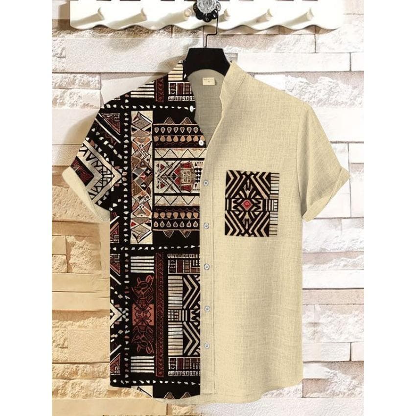 2025 Vintage African Style Men's Retro Ethnic Tribal Short Sleeve Shirts Tops Fashion Casual Vacation Streetwear Men's Shirts 3XL