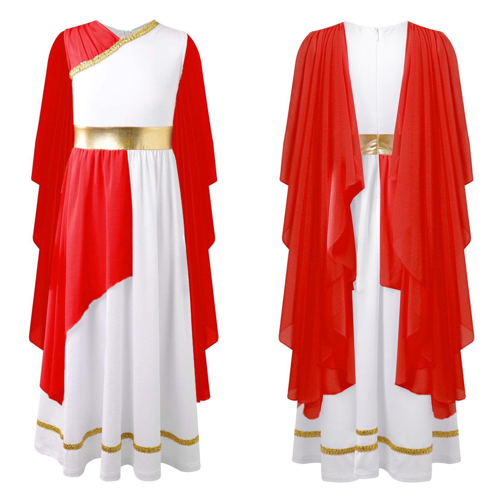 Kids Greek Costume Girls Roman Dress Ancient Greece Toga Gown Rome Princess Nobility Cosplay Fancy Dress Up 15-16 Years red