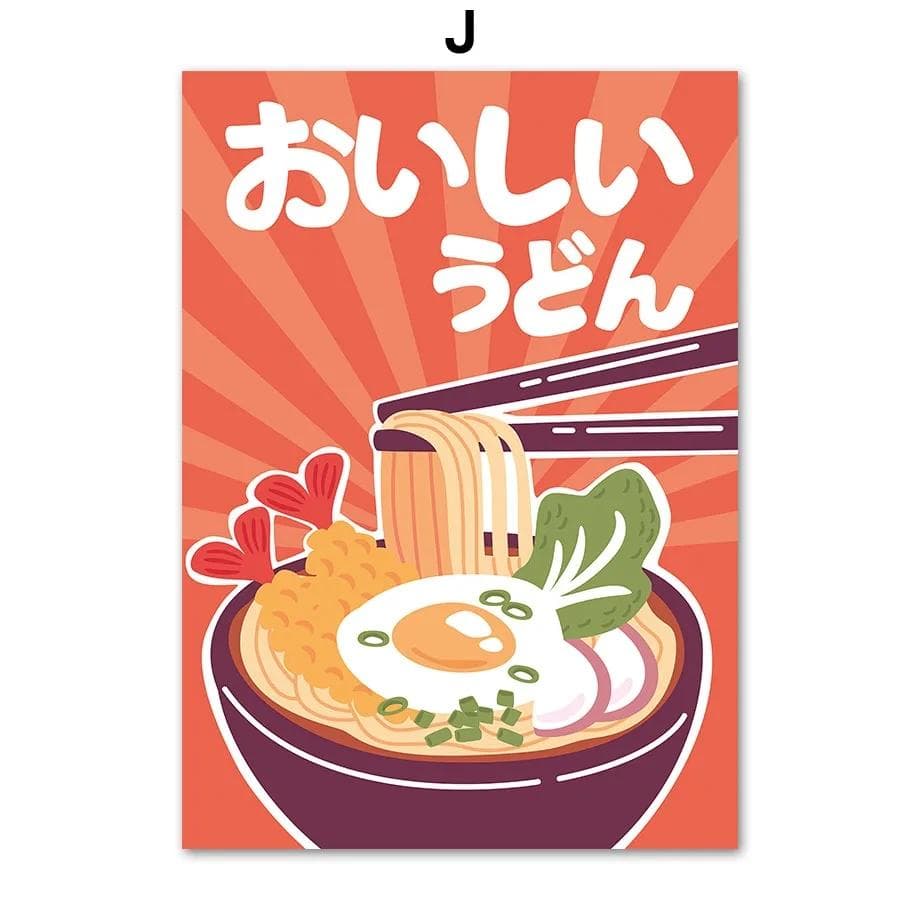 Nordic Ramen With Egg Japanese Sushi Shochu Food Wall Art Canvas Painting Posters Retro Kitchen Restaurant Wall Decor Frameless 21x30cm No Framed
