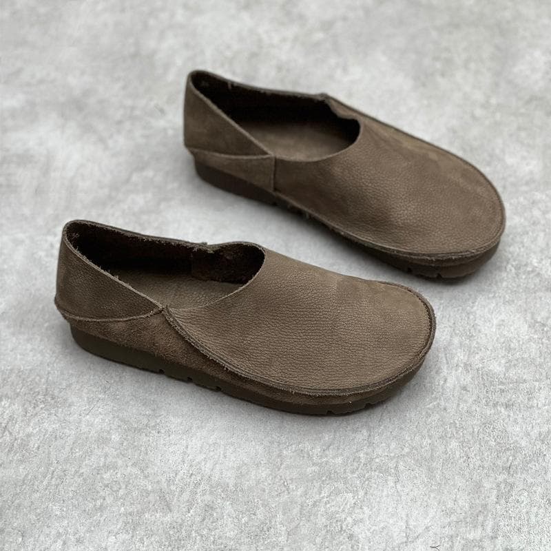 Johnature Retro Women Genuine Leather Shallow Flats Shoes Handmade Soft Sole Casual Round Toe Solid Color Loafers 39 gray