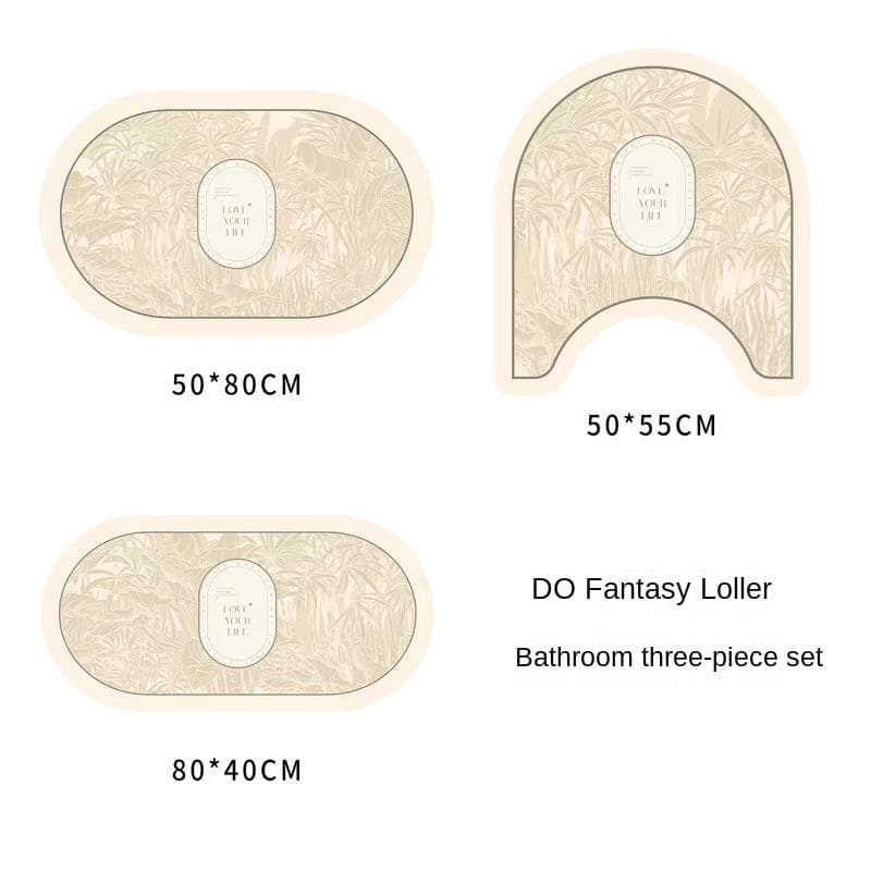 Retro Bathroom Diatom Mud Floor Mat Three-Piece U-Shaped Toilet Mat Toilet Absorbent Non-Slip Foot Mat Entrance Door Mat 1pc50x55cm 20x22inch