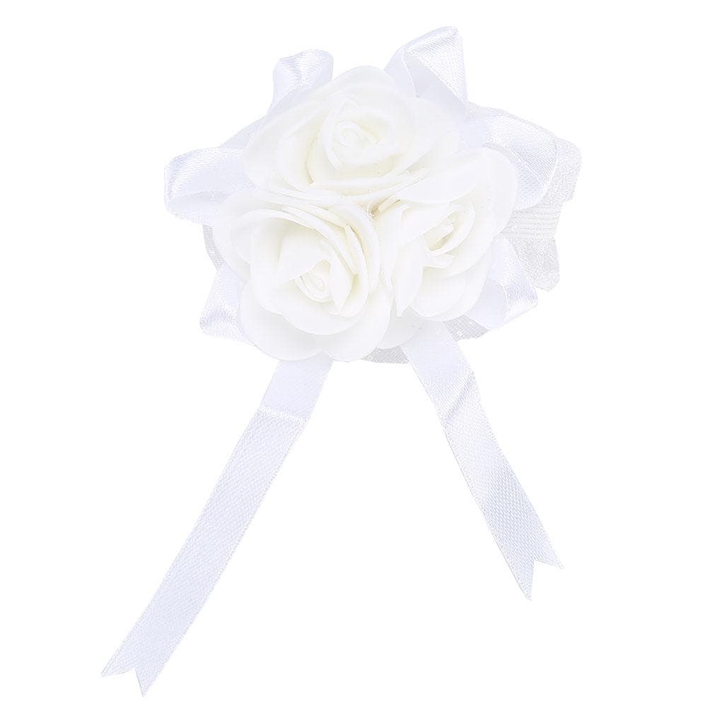 Beautiful Hand Flower Bridal Bridesmaid Wrist Corsage Prom Wedding Decorations(White Ribbon)