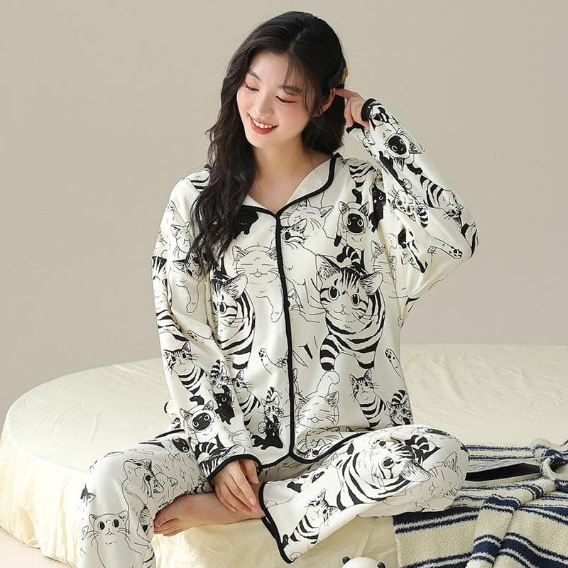 New Autumn Sweet Girls Pajamas with Padded Long Sleeves and Pants Pajamas Set Soft Women's Printed Pajamas XXL