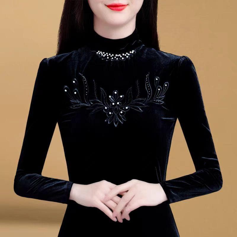 Black Bottoming Shirt, New Winter Foreign Semi-turtleneck Shirt, with Women's High-end Warm Top Looking Thin 4XL