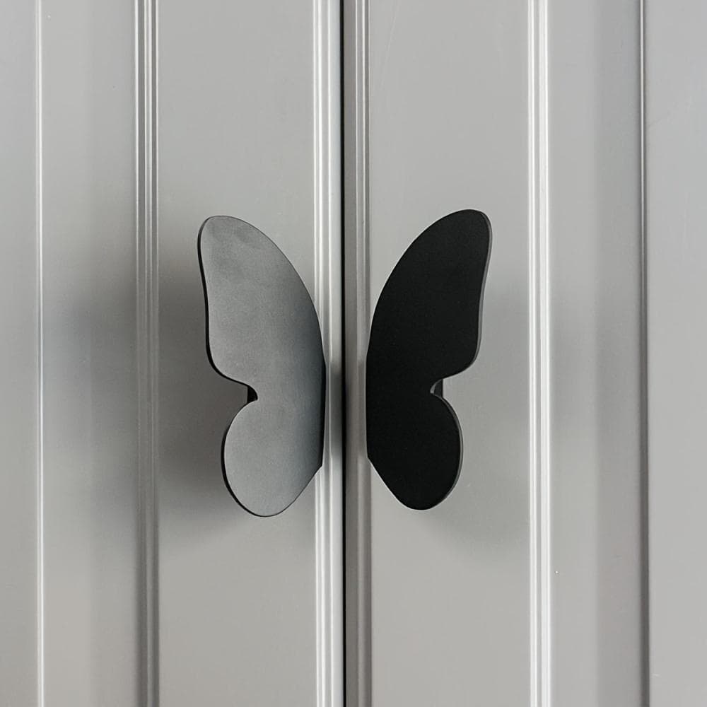 1 Pair Creative Butterfly Symmetrical Metal Pull Handle, Suitable for Cabinets, Drawers, Wardrobes, Storage Boxes Easy to Install black