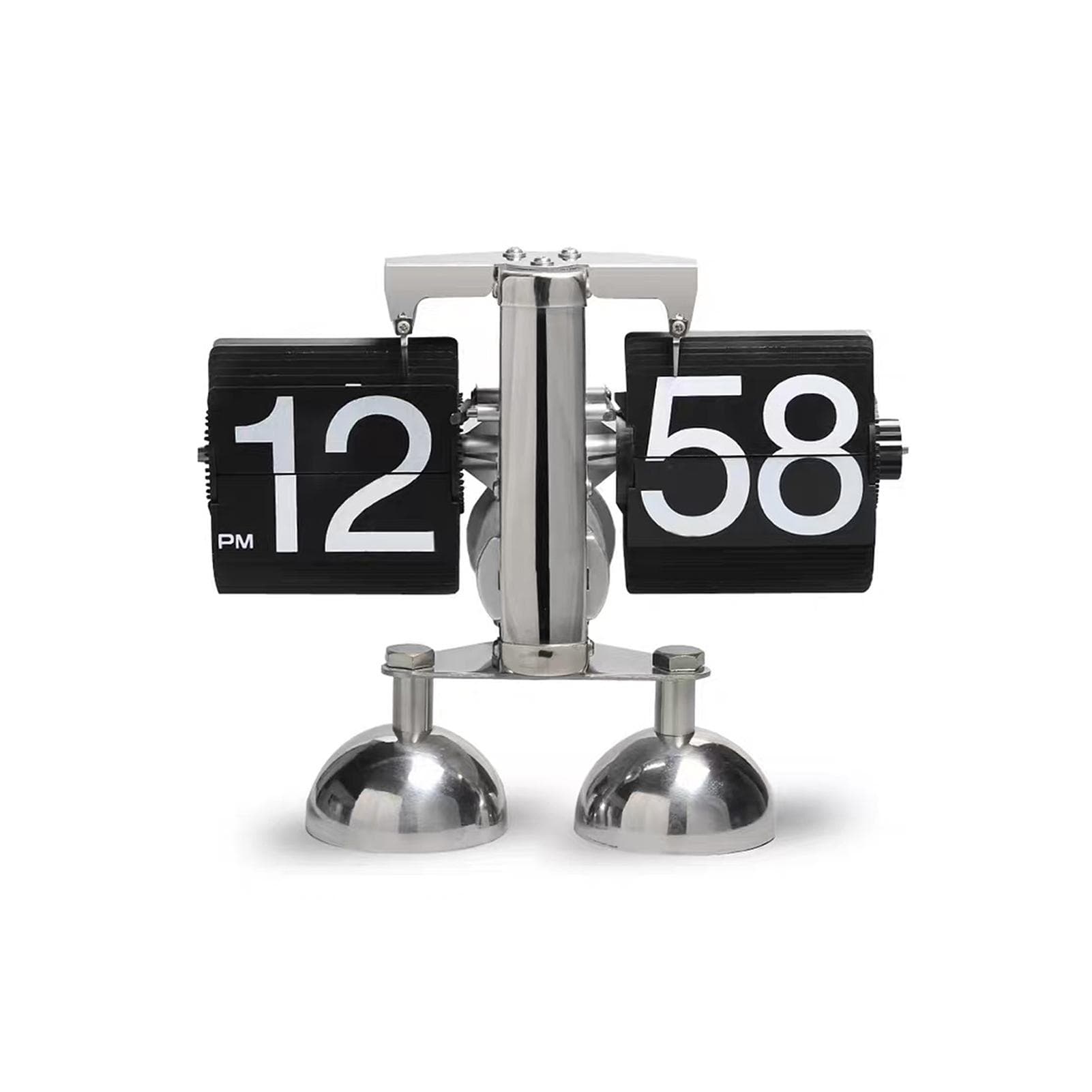 Automatic Page Turning Clock Stainless Steel Double Foot Small Scales Flip Desk Clock Vintage black