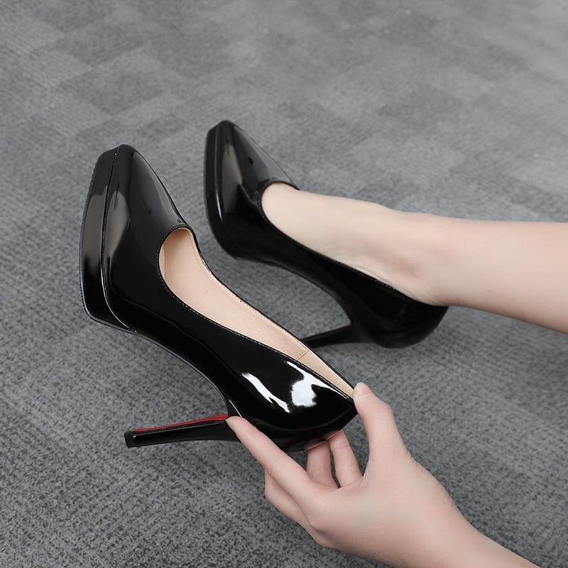 High-heeled Shoes Women's Spring and Autumn New Pointed-toe Waterproof Platform Stiletto 12CM Single Shoes Women's Small 33