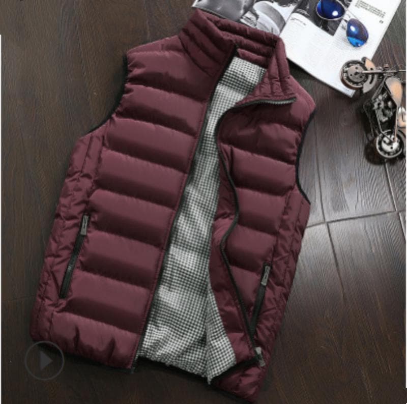 Men's Winter Stand Collar Warm Sleeveless Jacket Ultra Light White Casual Vest Men's Vest Large Size M-5xl XXXL wine red
