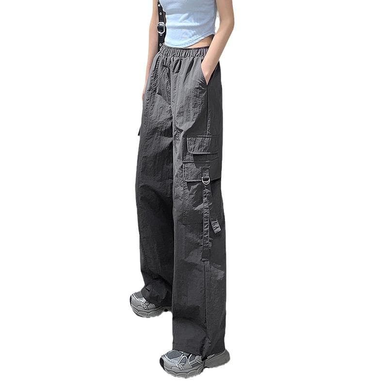 Work Pants for Women In Summer New Style Hong Kong Style Loose Drawstring Wide Legs Can Be Worn on Both Sides of The Functional Straight Sleeves XL