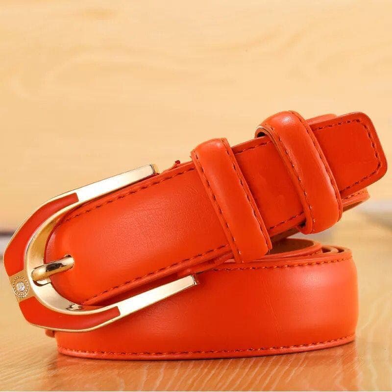Ladies Leather Pin Buckle Belt Fashion Ladies 3.0 Fine Pants Belt Candy Color 115cm orange