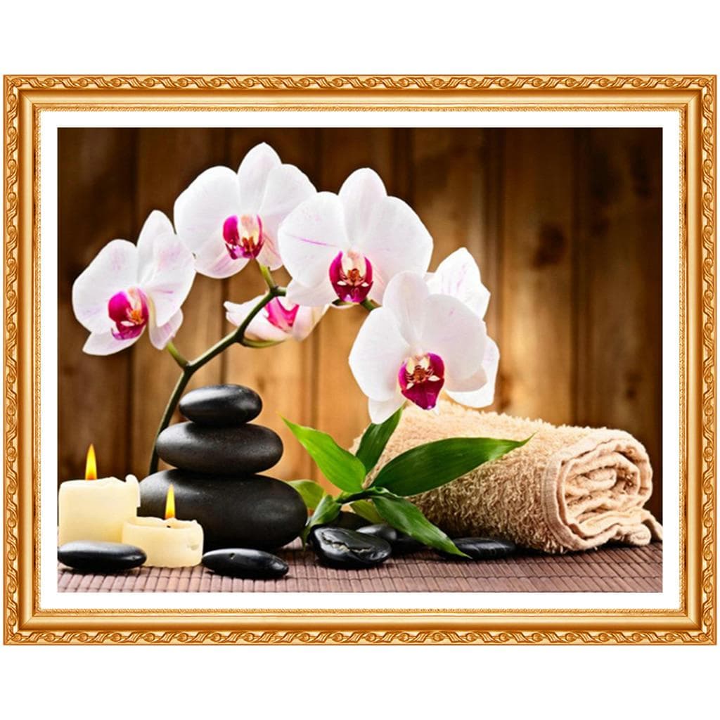 DIY Diamond Embroidery Orchid Stone Round Pattern Rhinestone Sets Cross Stitch Wall Decor Needlework 20X30CM
