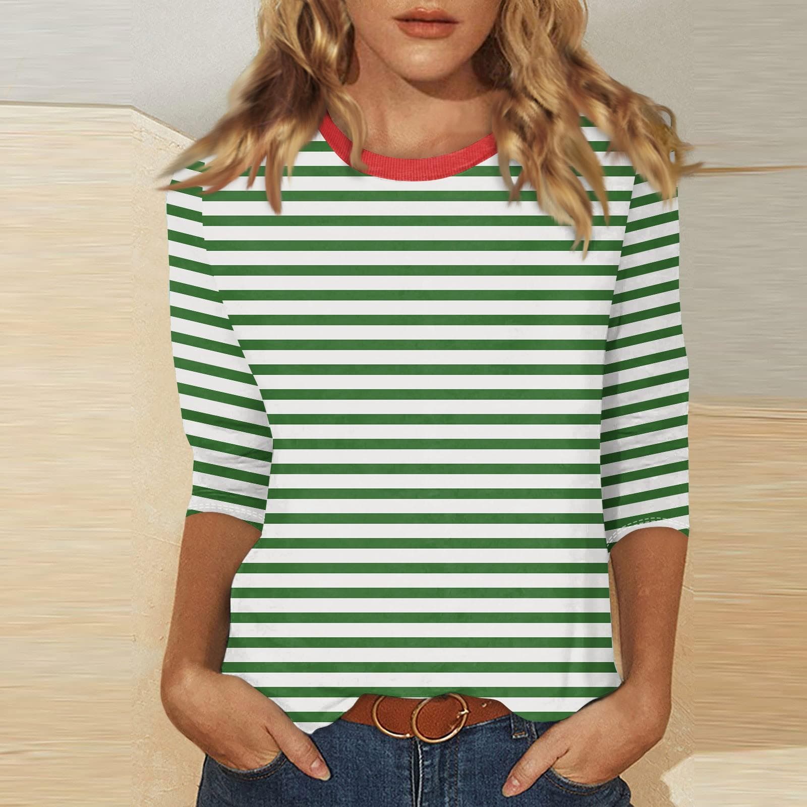 Women's Casual 3/4 Sleeve T-Shirts C Rew Neck Tops M