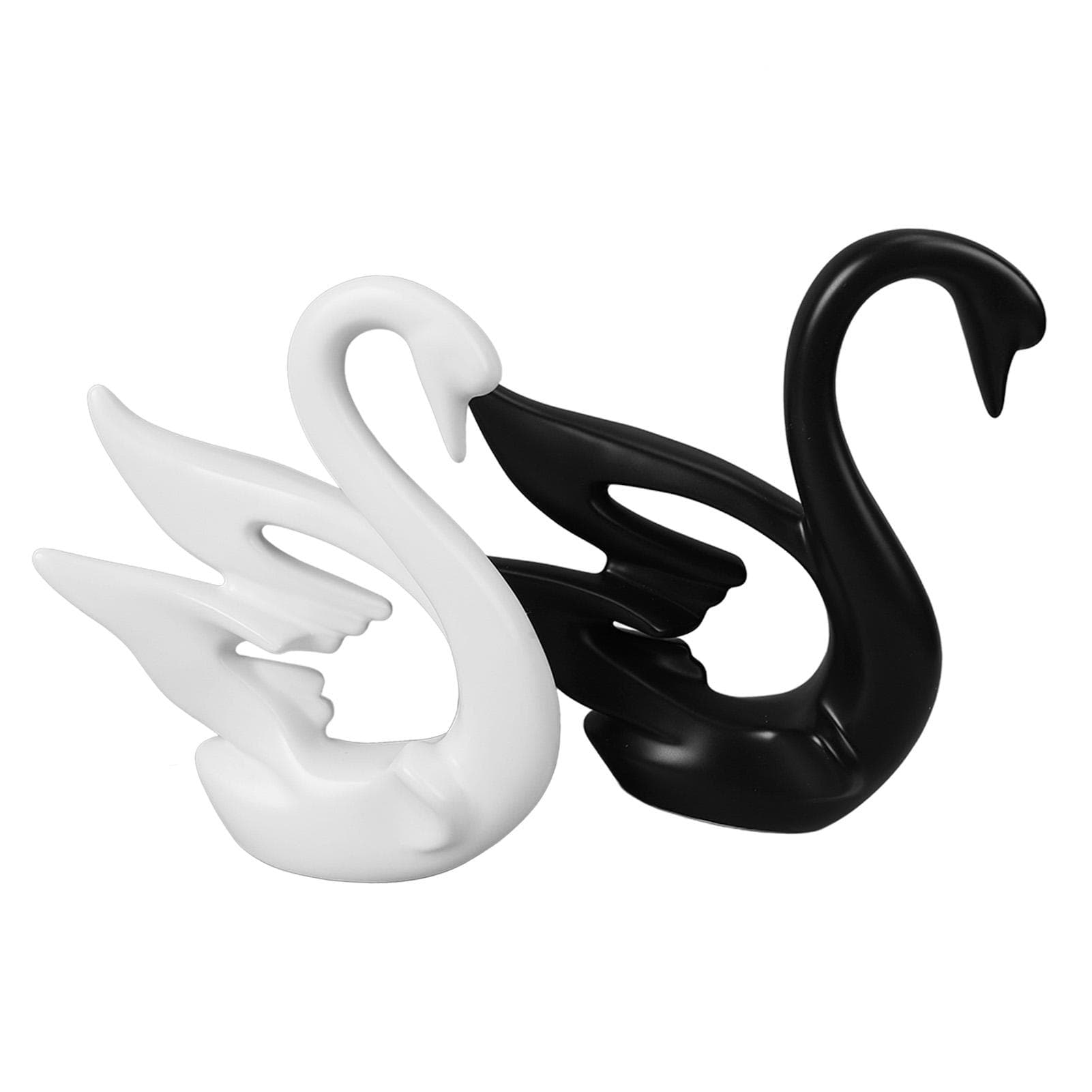 2Pcs Swan Figurine Black White Smoothing Ceramic Stable Base Simple Modern Swan Decor for Bedroom