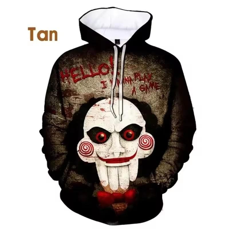 3D Print Men Hoodies Billy Is A Puppet - Saw Horror Movie Scary Character Jigsaw Killer Sweatshirt Casual Pullovers Hooded 5XL