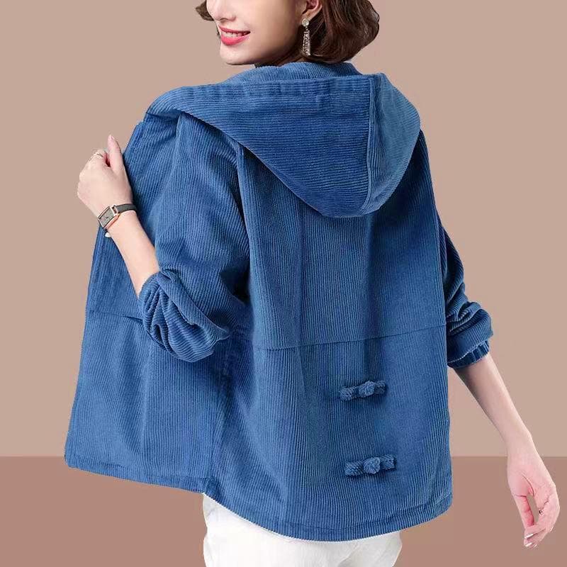 Women's Corduroy Short Jacket - Korean Style, Loose Fit, 2023 Autumn/Winter, Plus Size, Slim, Casual Sweater. L