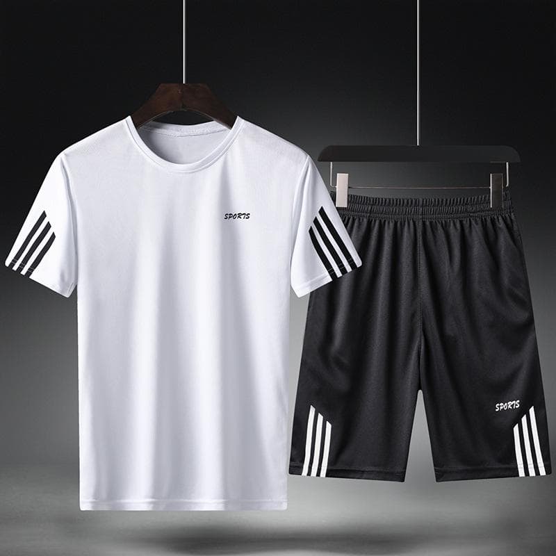 Men's Summer Casual Quick-Dry Korean Sports Suit - Loose Fit, Breathable, Large Size 3XL white