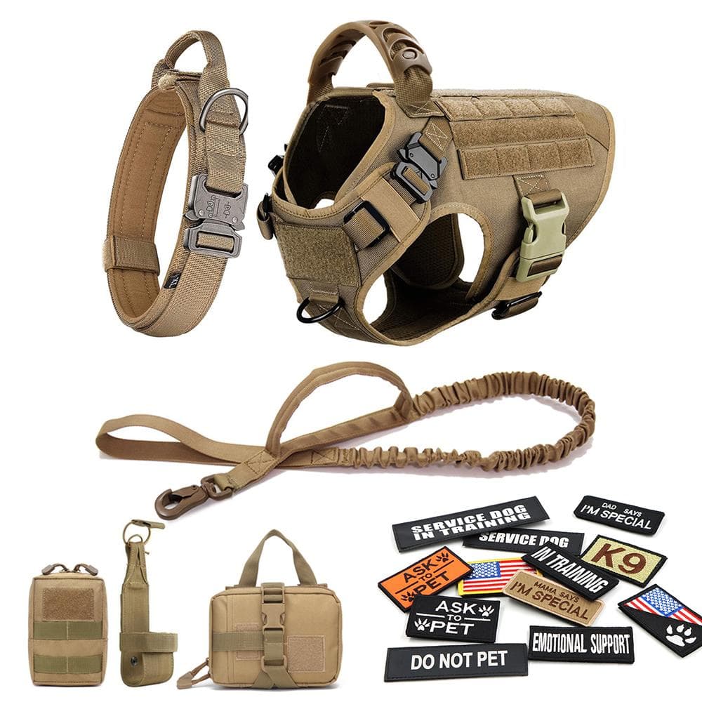 Military Large Dog Harness Collar Leash Bags Patches Set Pet Malinois Training Vests Tactical Dogs Harnesses Accessories L