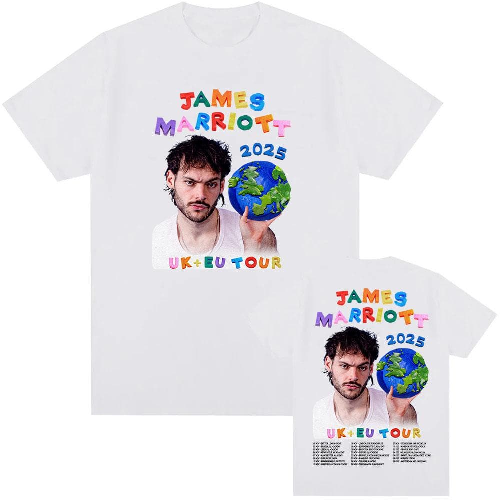 James Marriott UK + EU Tour 2025 T-shirt Summer O-neck Short Sleeve Cotton Tees Fashion Graphic Tshirts Men Women T Shirt Unisex Streetwear S white