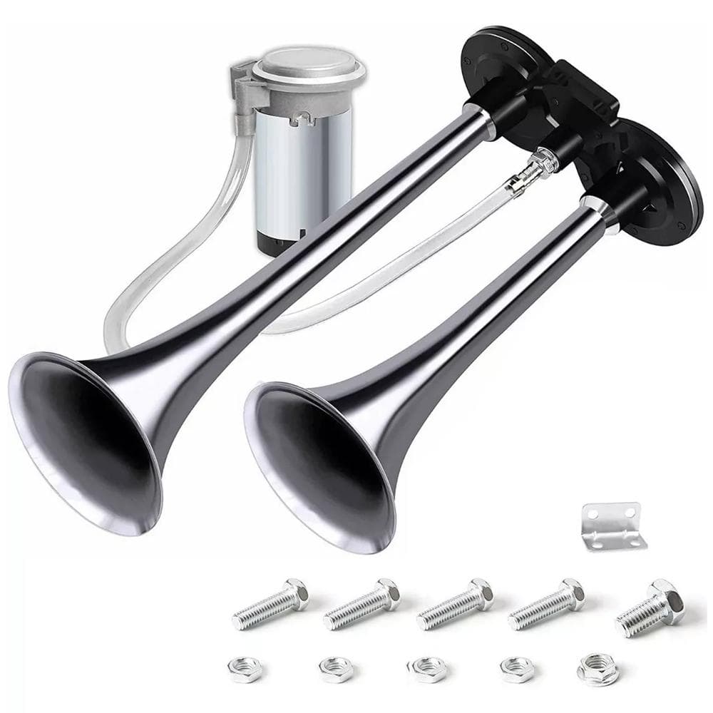 150dB Dual Trumpet Air Horn Loud Electric Horn 12 V with Compressor for Car Truck Marine Boat silver