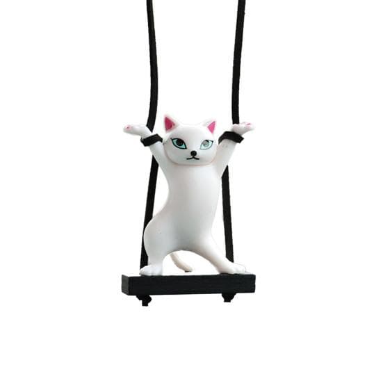 Resin Cat Car Ornament Auto Mirror Hanging Ornament Cute Swing Cat Figurine Pendant Car Interior Decor