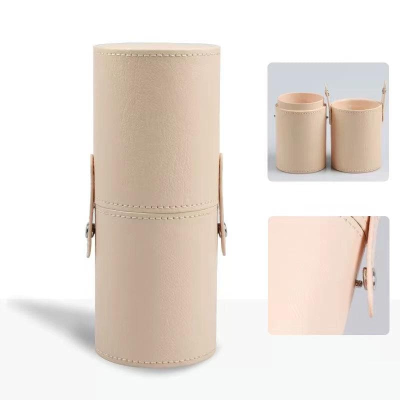 PU Leather Makeup Brush Bucket Portable Travel Cosmetic Bag Multi-Function Dust-Proof Waterproof Makeup Brush Cylinder apricot